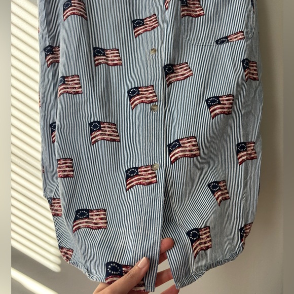 Vintage Stripe Denim Blue and White American Flag Design Button Up Top - Large - Picture 5 of 6